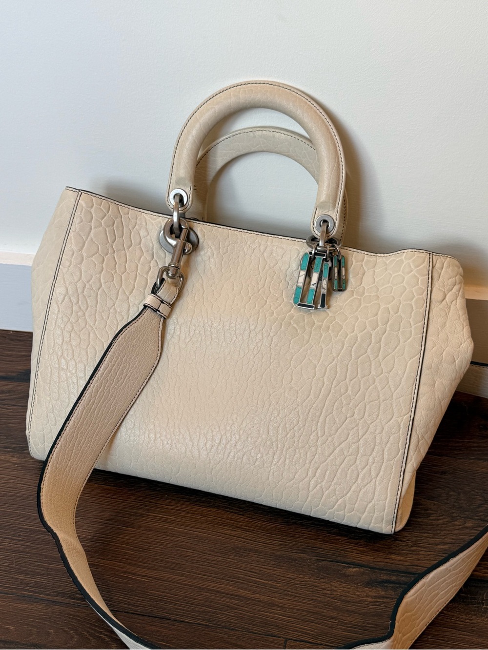 RARE Cream Pebbled Leather Lady Dior